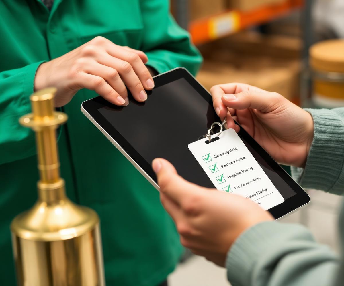 Agent inspecting a product against a quality checklist
